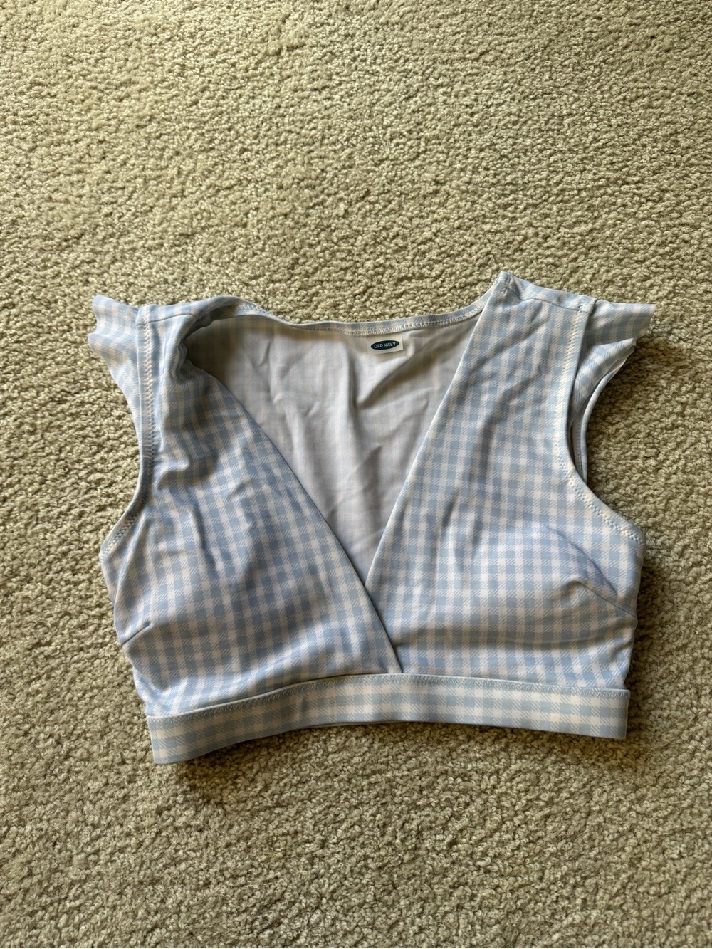 Old Navy Blue and White Gingham V-Neck Crop Top y2k sexy